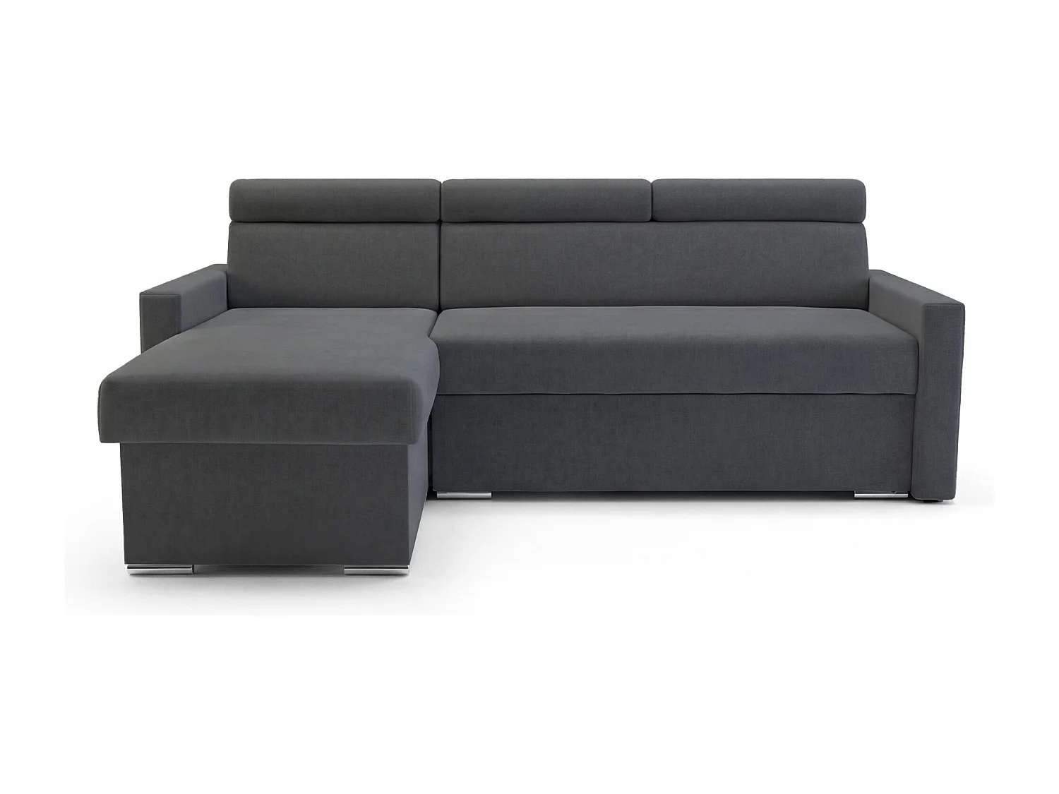 Ecksofa Vega L mit Schlaffunktion & Bettkasten – Samtstoff Best Graphit – Zero-Wall Design Wandbündig – L-Form Sofa Freistehend Graphit