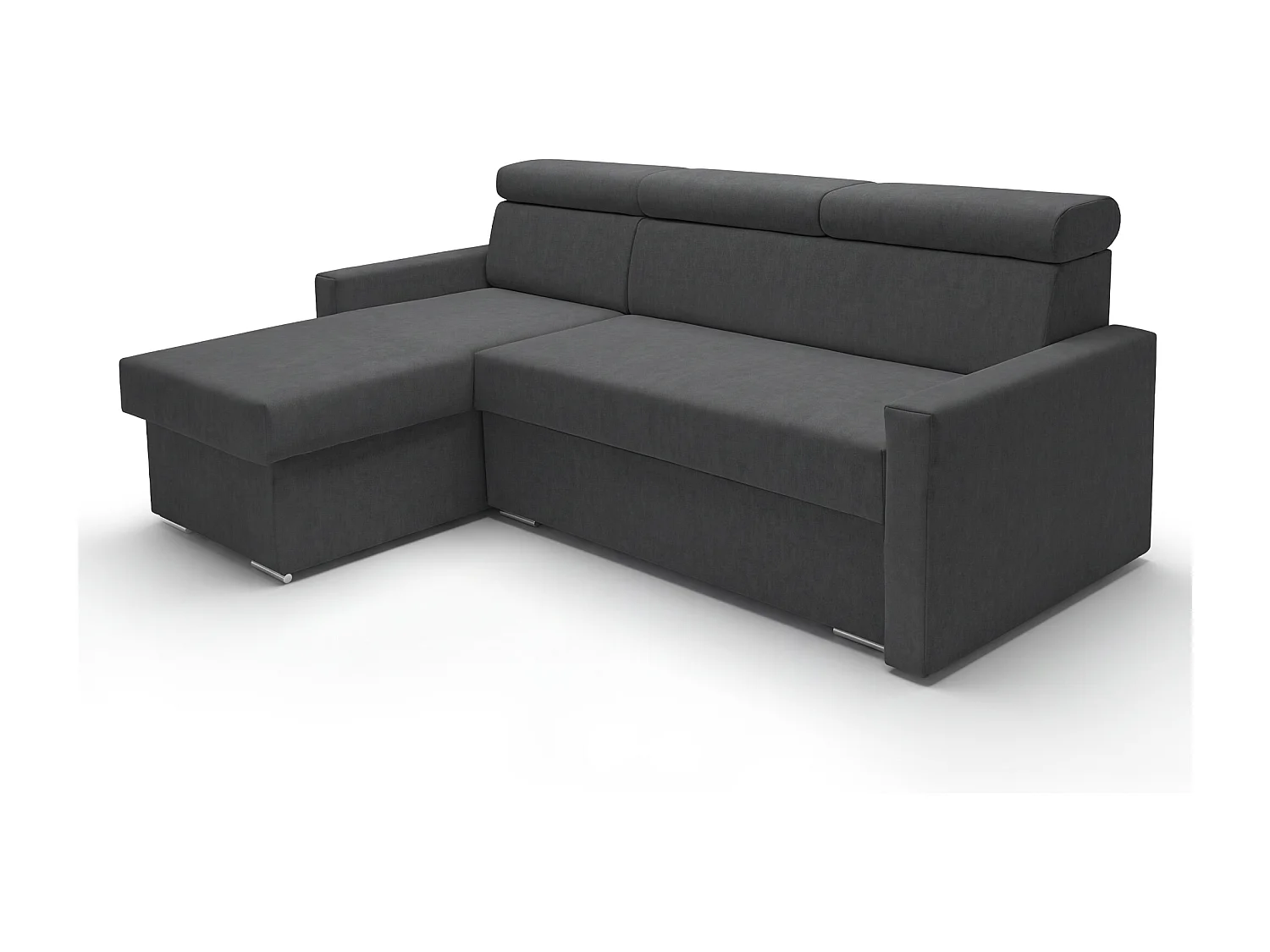 Ecksofa Vega L mit Schlaffunktion & Bettkasten – Samtstoff Best Graphit – Zero-Wall Design Wandbündig – L-Form Sofa Freistehend Graphit