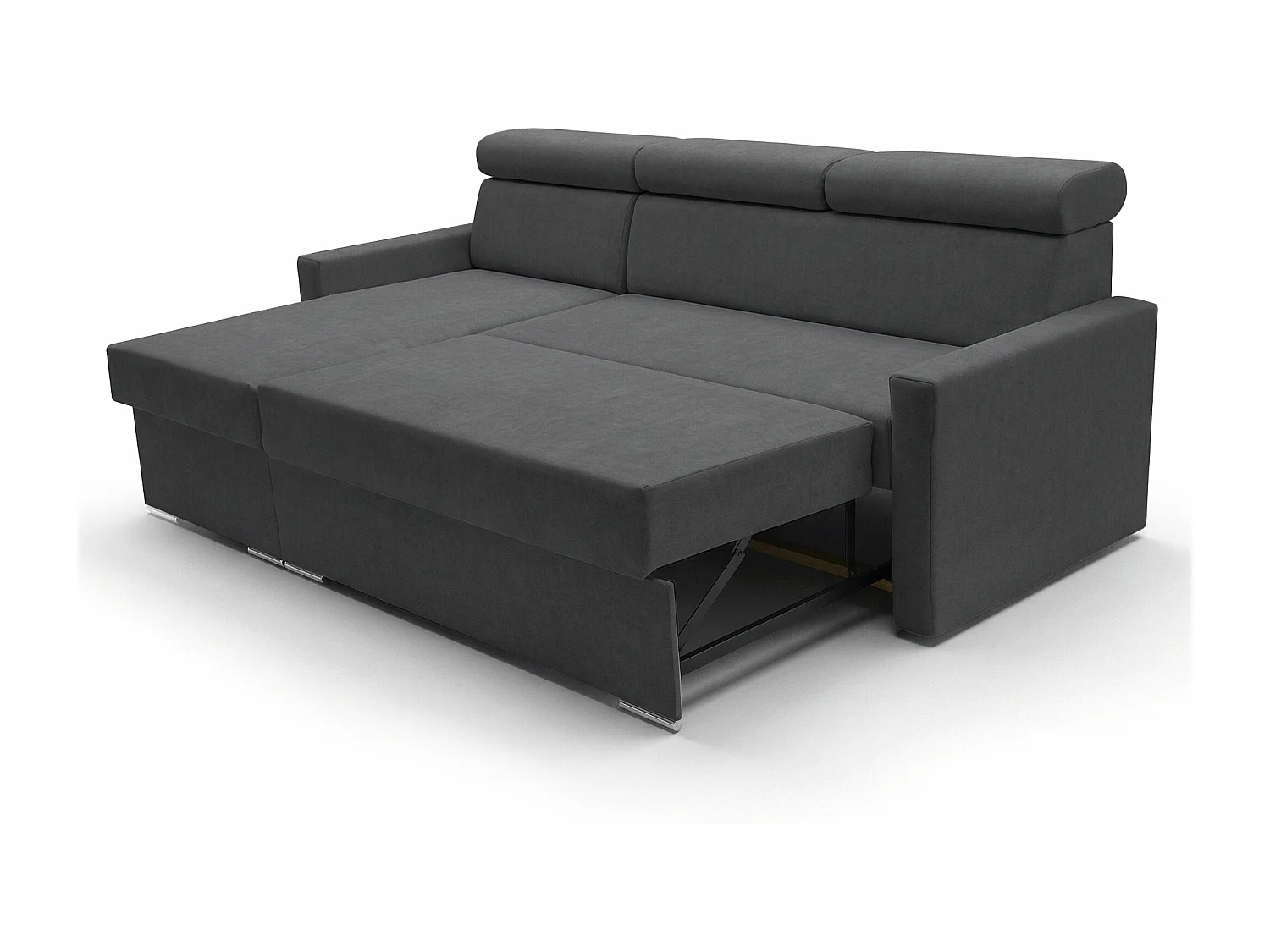Ecksofa Vega L mit Schlaffunktion & Bettkasten – Samtstoff Best Graphit – Zero-Wall Design Wandbündig – L-Form Sofa Freistehend Graphit