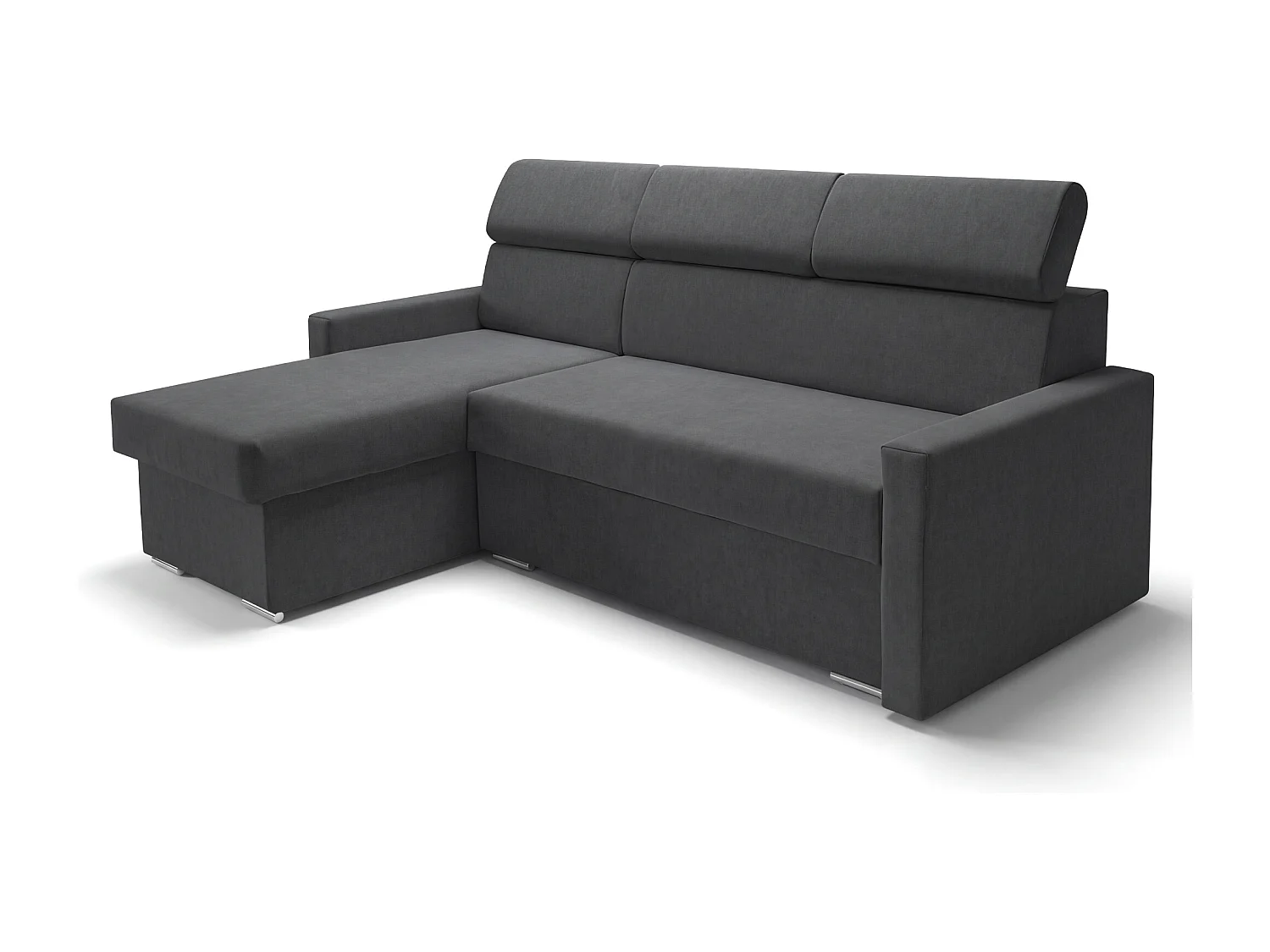 Ecksofa Vega L mit Schlaffunktion & Bettkasten – Samtstoff Best Graphit – Zero-Wall Design Wandbündig – L-Form Sofa Freistehend Graphit