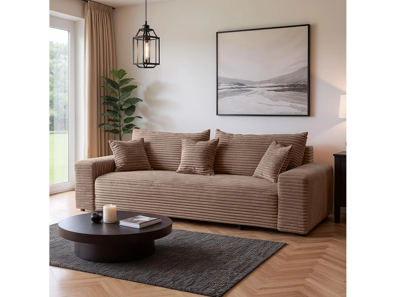 3-Sitzer-Schlafsofa 265 × 105 cm mit Stauraum, Stoff Streichgewebe Braun, Cordo