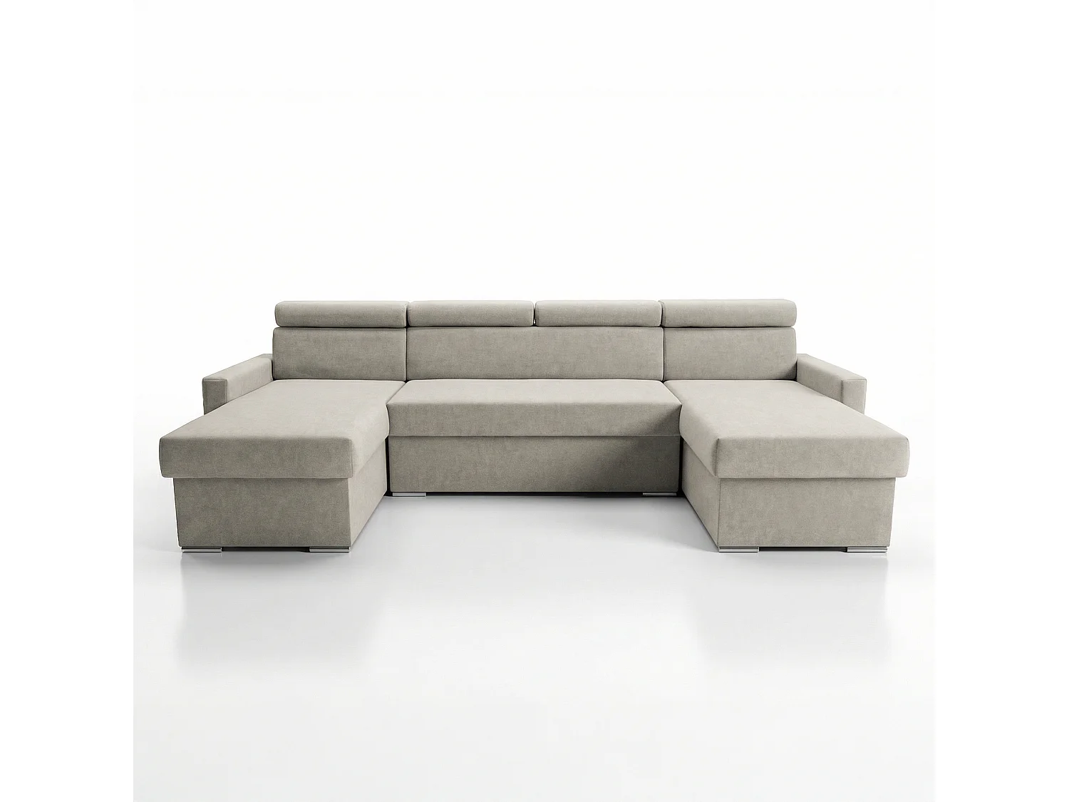 Vega U Wohnlandschaft mit Schlaffunktion und 2 Bettkasten Ecksofa in U-Form Verstellbare Kopfstützen Samt-Stoff Best 305x151 cm (Hellbeige)
