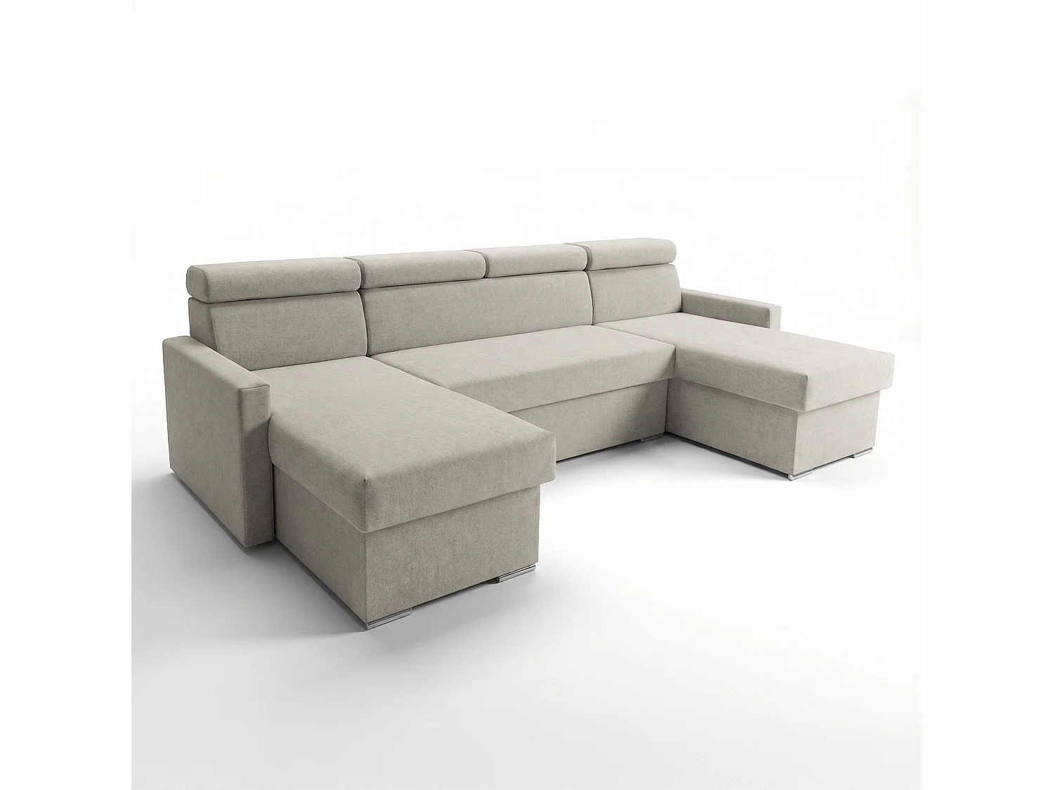 Vega U Wohnlandschaft mit Schlaffunktion und 2 Bettkasten Ecksofa in U-Form Verstellbare Kopfstützen Samt-Stoff Best 305x151 cm (Hellbeige)