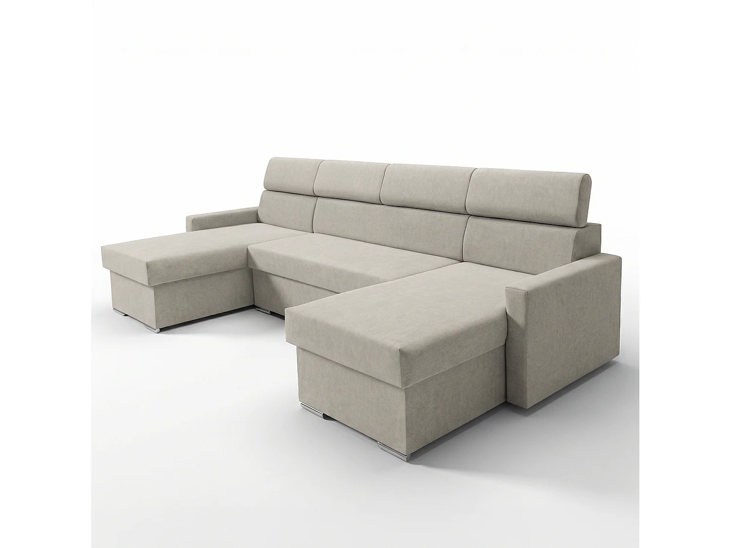 Vega U Wohnlandschaft mit Schlaffunktion und 2 Bettkasten Ecksofa in U-Form Verstellbare Kopfstützen Samt-Stoff Best 305x151 cm (Hellbeige)