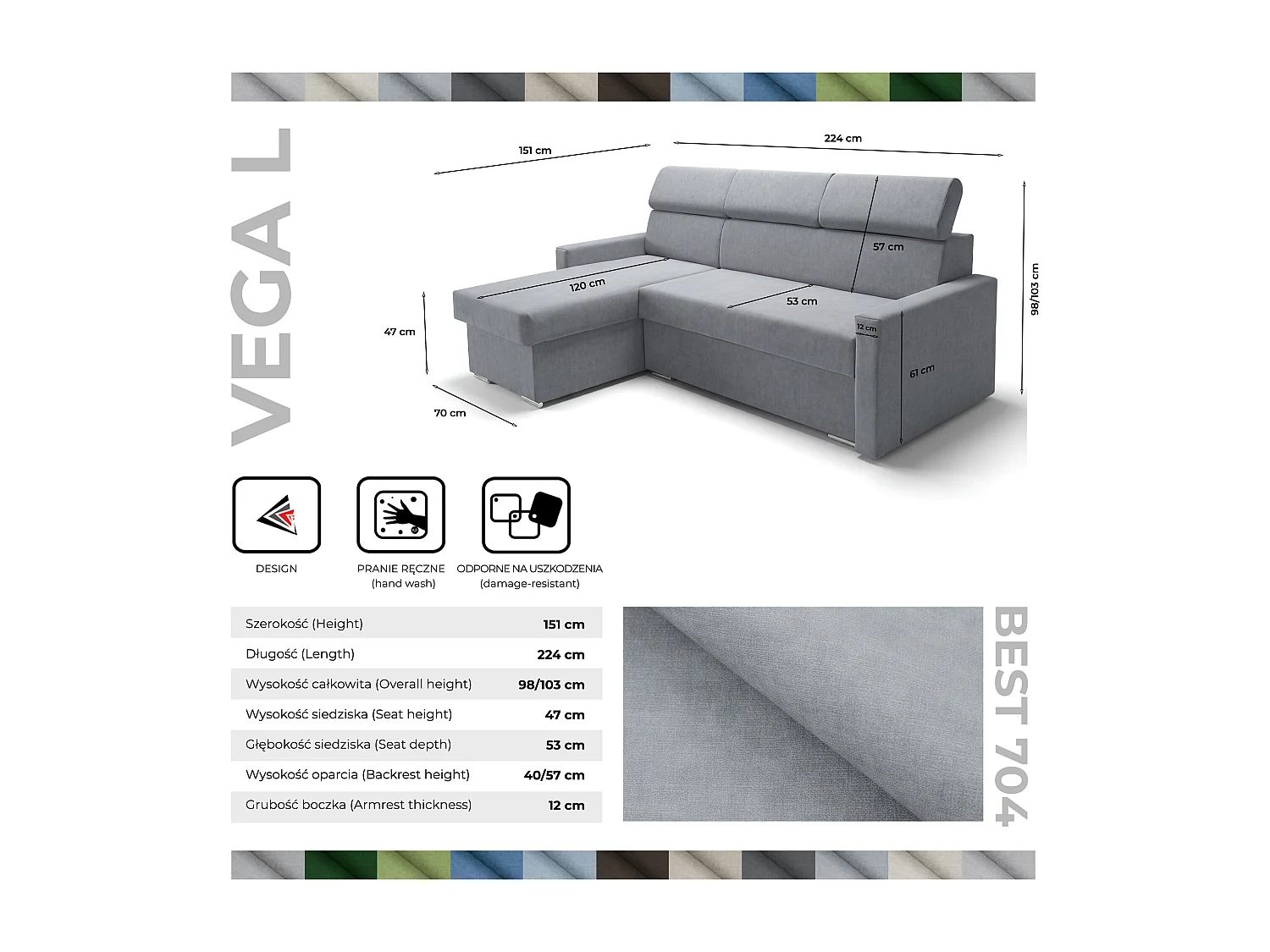 Ecksofa Vega L mit Schlaffunktion & Bettkasten – Samtstoff Best Grau – Zero-Wall Design Wandbündig – L-Form Sofa Freistehend