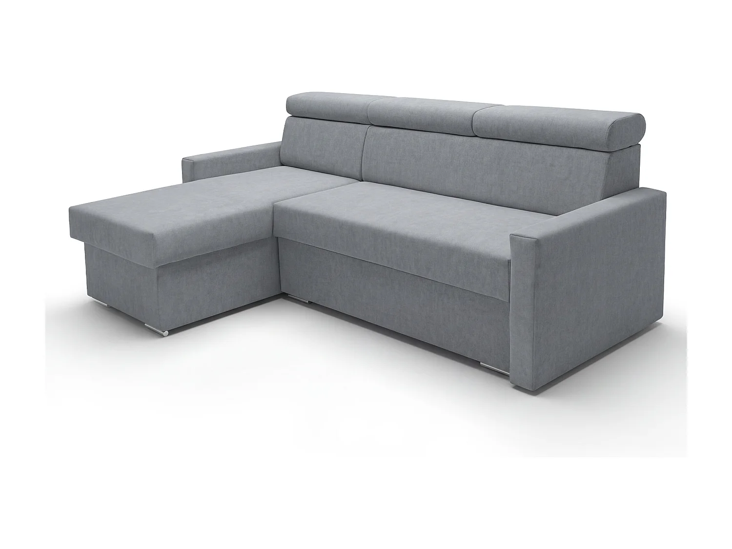 Ecksofa Vega L mit Schlaffunktion & Bettkasten – Samtstoff Best Grau – Zero-Wall Design Wandbündig – L-Form Sofa Freistehend