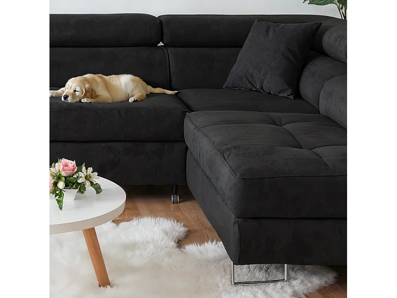 Aller U Premium Ecksofa mit Schlaffunktion und Stauraum in Schwarz, links