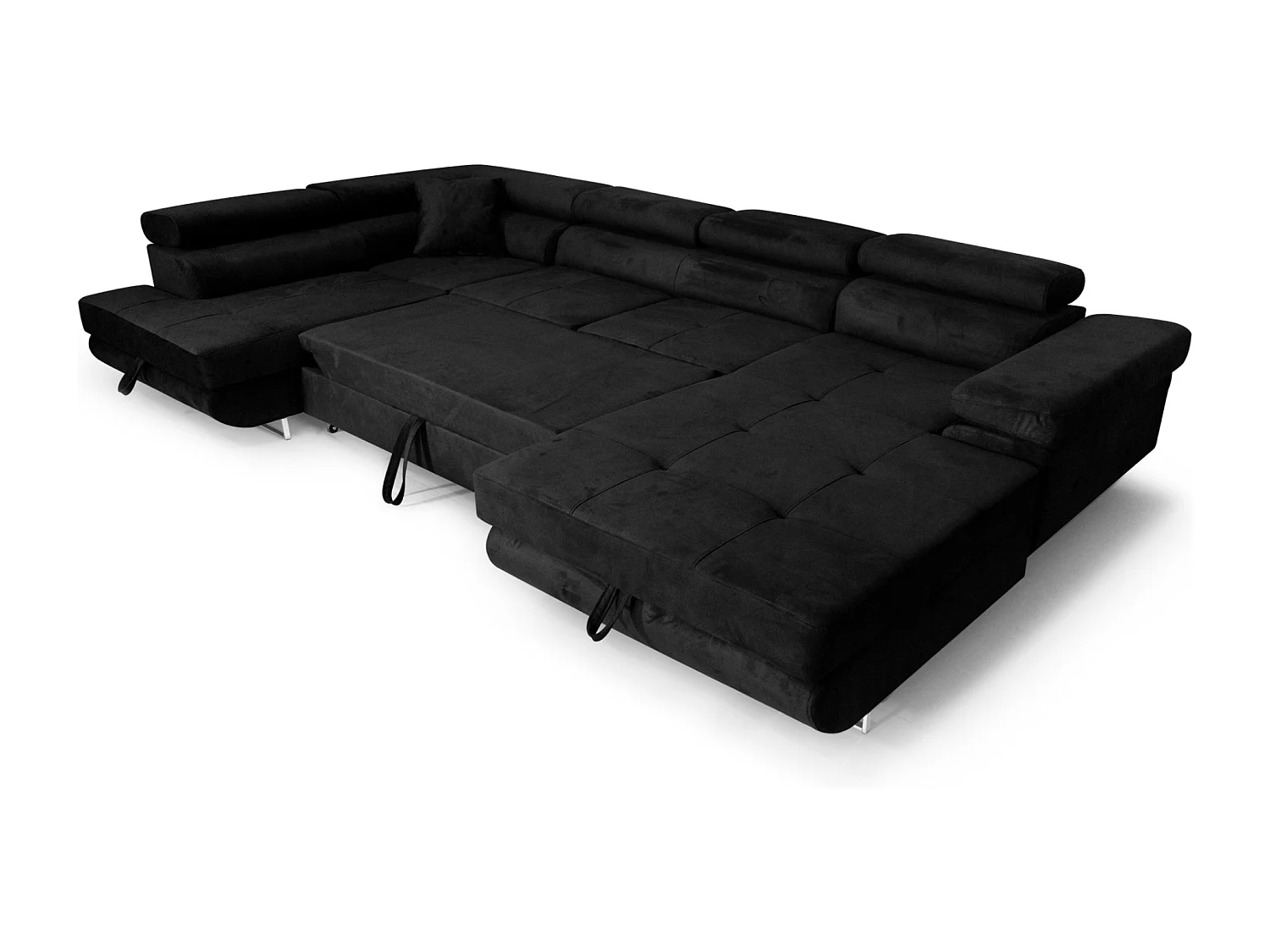 Aller U Premium Ecksofa mit Schlaffunktion und Stauraum in Schwarz, links