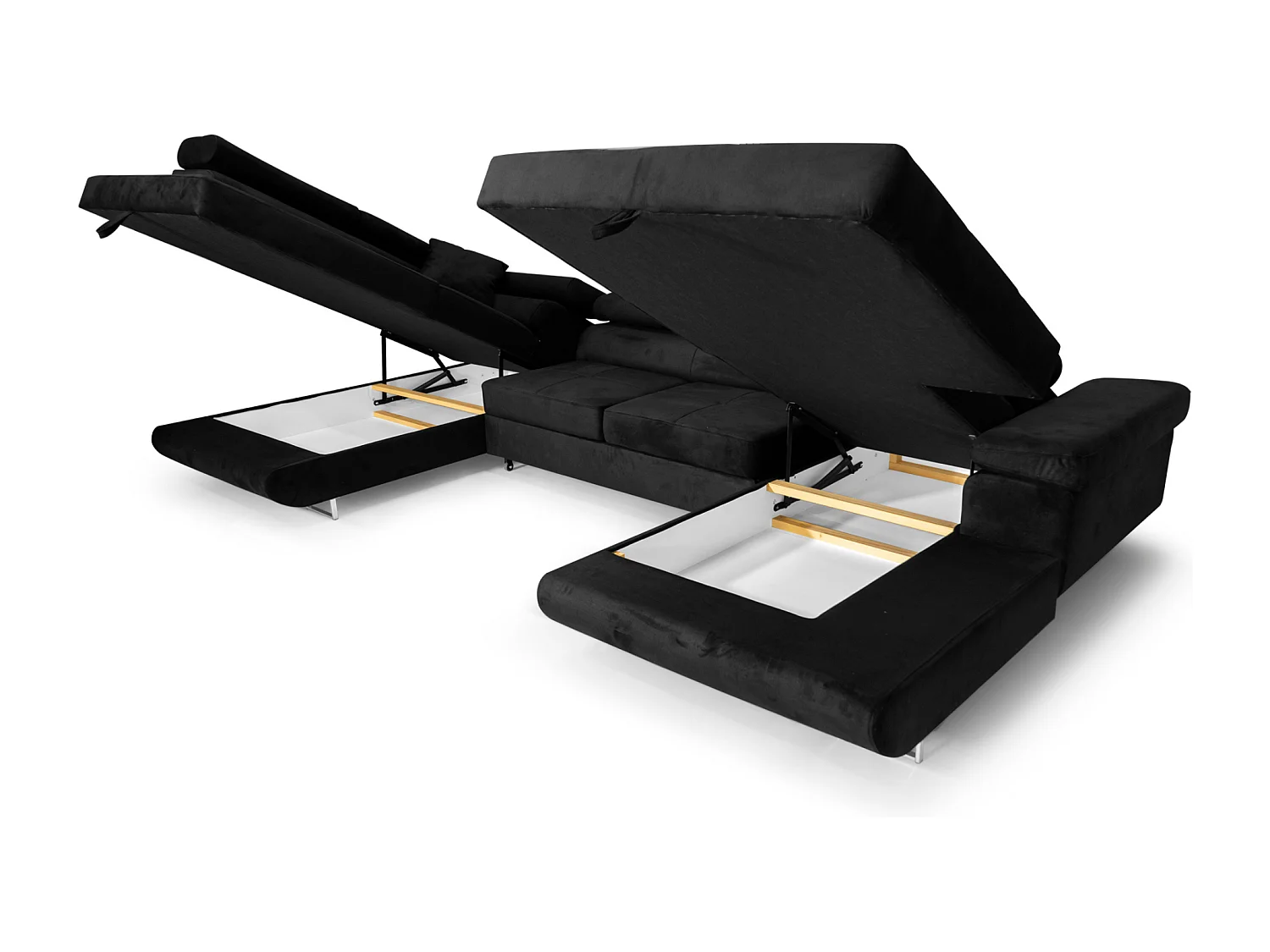 Aller U Premium Ecksofa mit Schlaffunktion und Stauraum in Schwarz, links