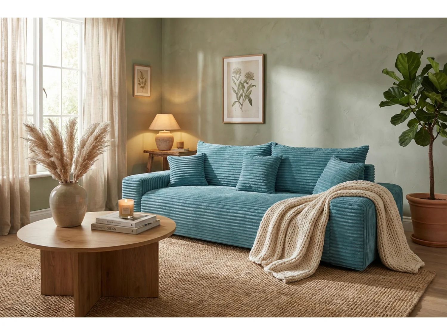 Sofa CORDO by Sofiland - Schlafsofa mit Bettkasten, Cord-Sofa 265x105 cm, Blau 75