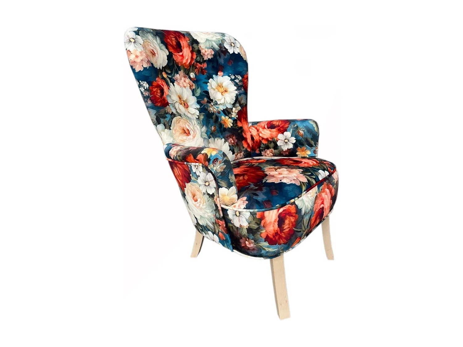 Sofiland Gardens Secrets Ohrensessel Blumenmuster Jacquard Stoff - Buche