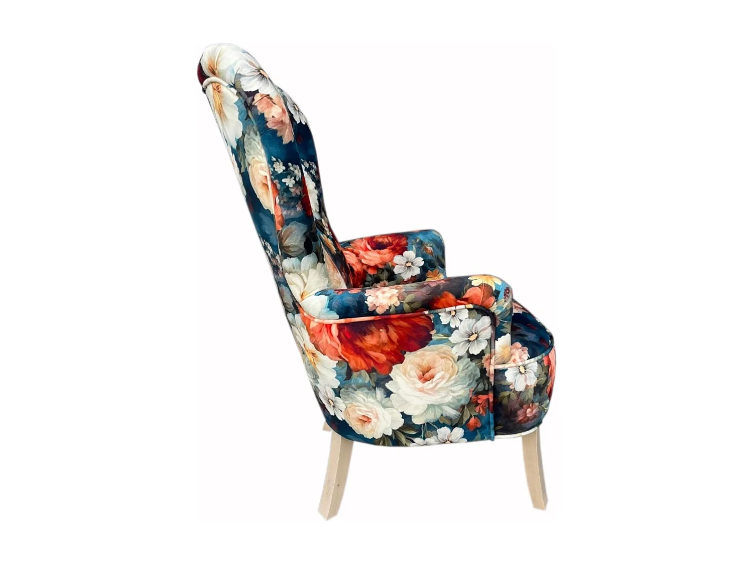 Sofiland Gardens Secrets Ohrensessel Blumenmuster Jacquard Stoff - Buche