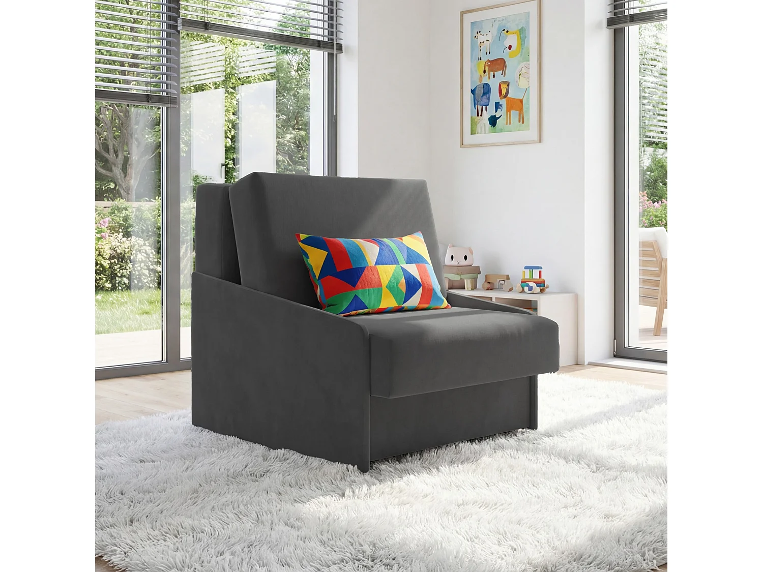 Jupiter Schlafsessel mit Bettkasten & Schlaffunktion 90x105 cm Samt-Velvet Dunkelgrau