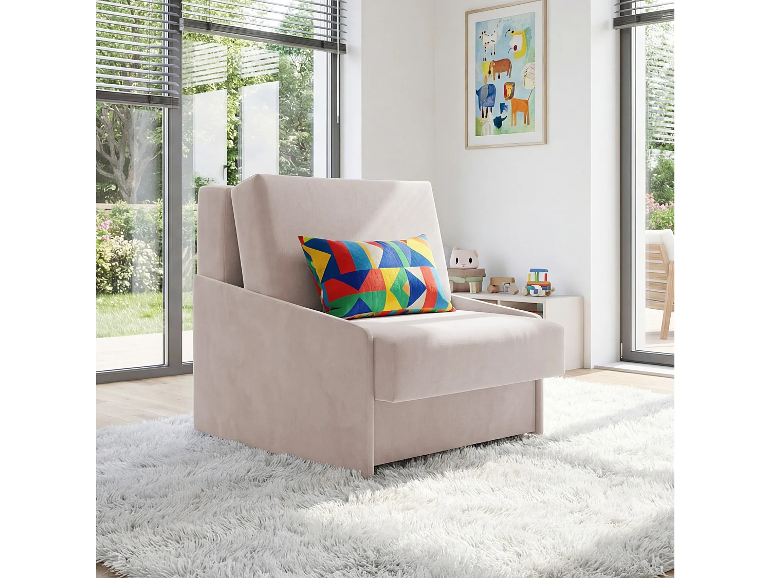 Jupiter Schlafsessel mit Bettkasten & Schlaffunktion 90x105 cm Samt-Velvet  Beige