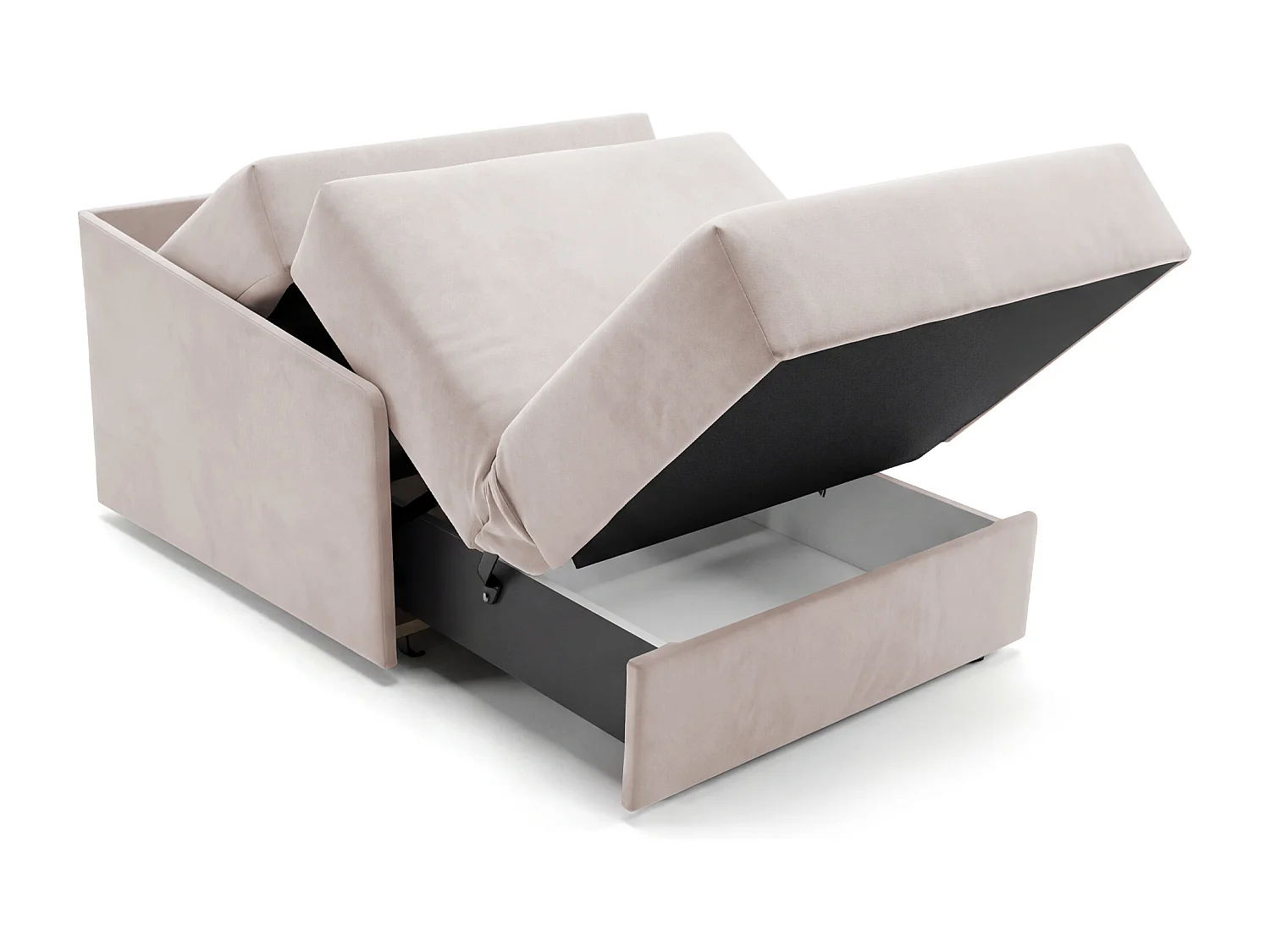 Jupiter Schlafsessel mit Bettkasten & Schlaffunktion 90x105 cm Samt-Velvet  Beige