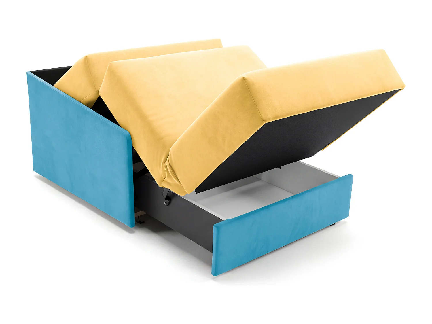 Jupiter Schlafsessel mit Bettkasten & Schlaffunktion 90x105 cm Samt-Velvet Gelb/Türkis
