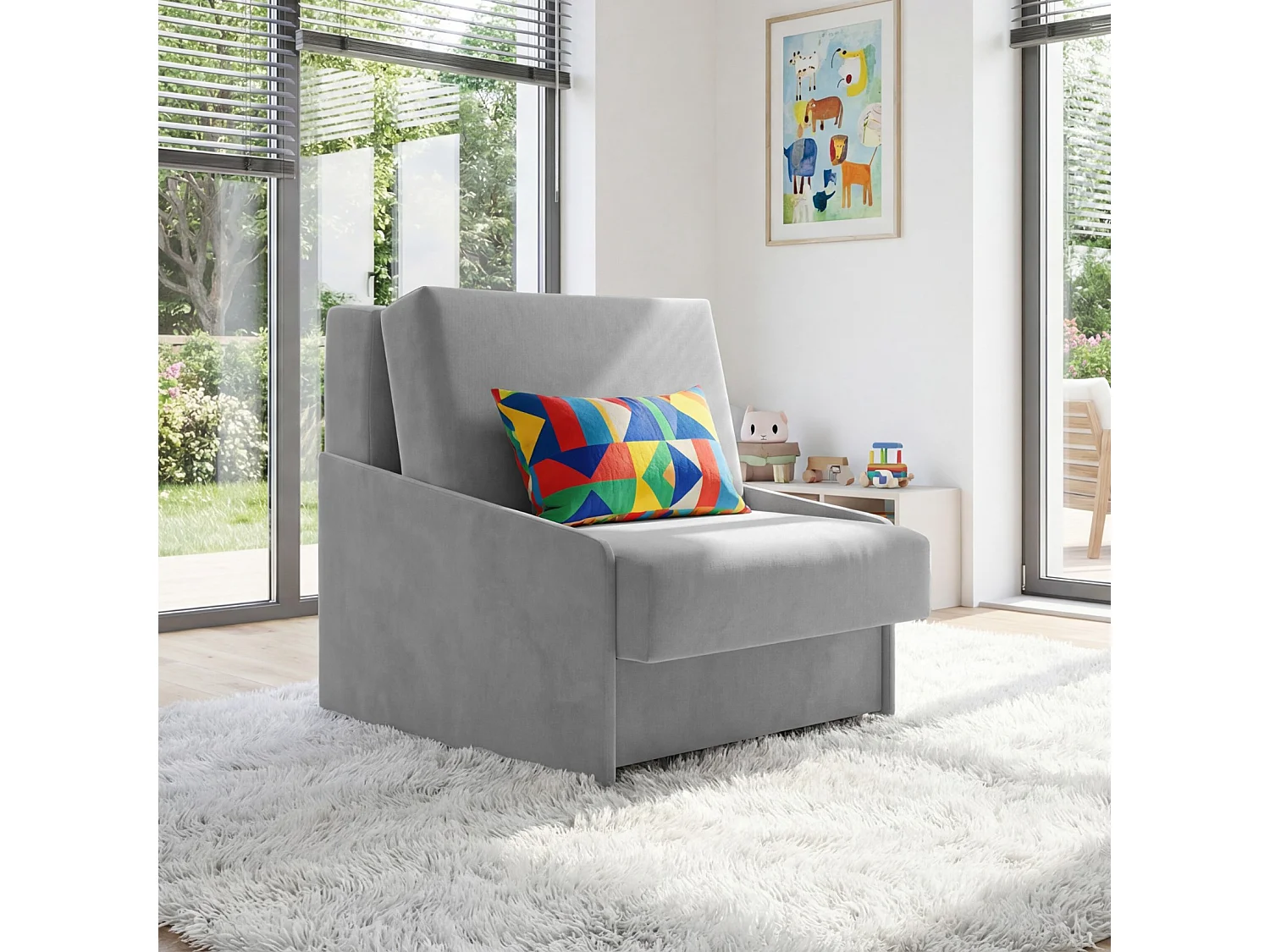 Jupiter Schlafsessel mit Bettkasten & Schlaffunktion 90x105 cm Samt-Velvet Grau