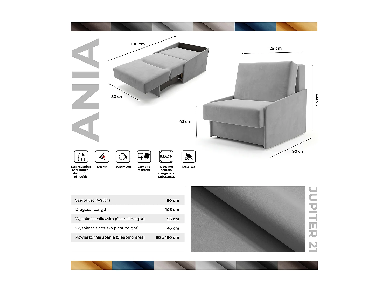 Jupiter Schlafsessel mit Bettkasten & Schlaffunktion 90x105 cm Samt-Velvet Grau