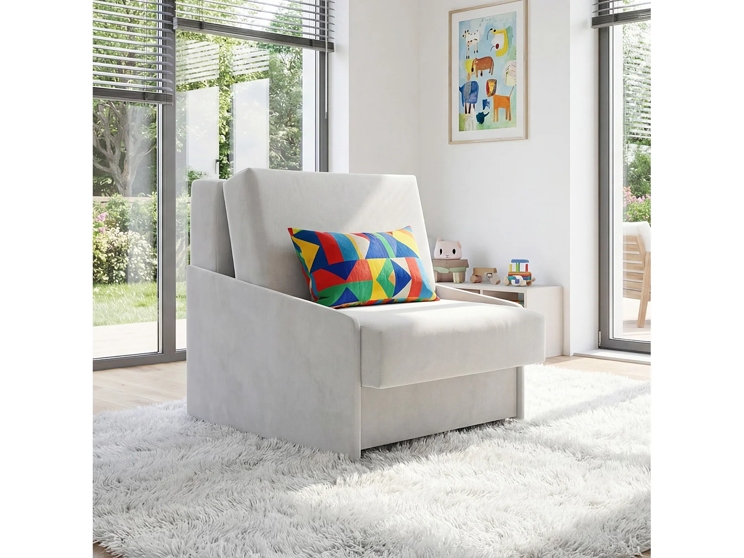 Jupiter Schlafsessel mit Bettkasten & Schlaffunktion 90x105 cm Samt-Velvet Hellgrau