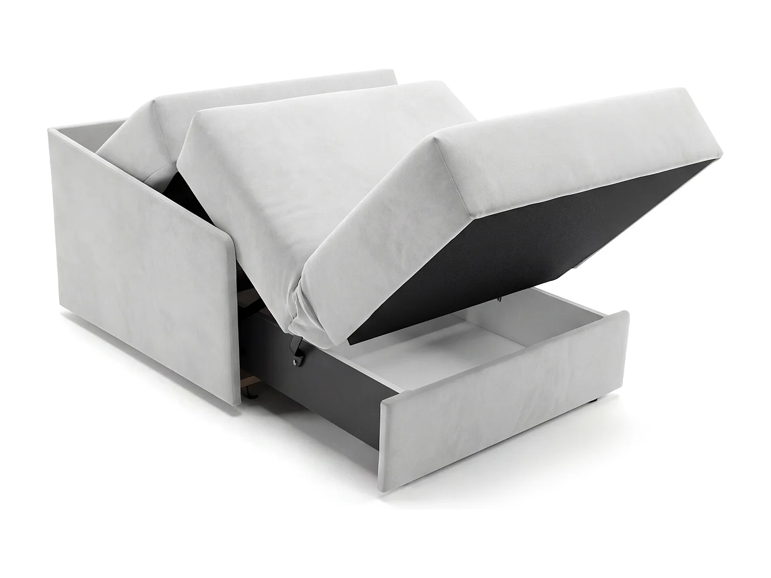 Jupiter Schlafsessel mit Bettkasten & Schlaffunktion 90x105 cm Samt-Velvet Hellgrau