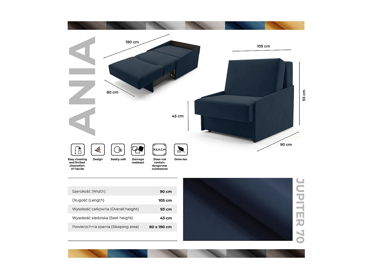 Jupiter Schlafsessel mit Bettkasten & Schlaffunktion 90x105 cm Samt-Velvet  Schwarz