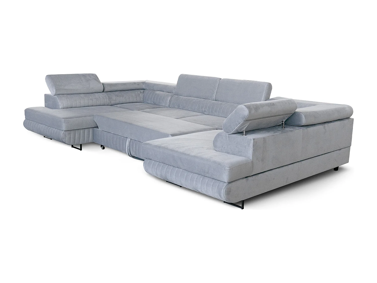 U-Form Schlafsofa Magnum Hellgrau 345x202 cm – Flexibles Design ohne feste Seite