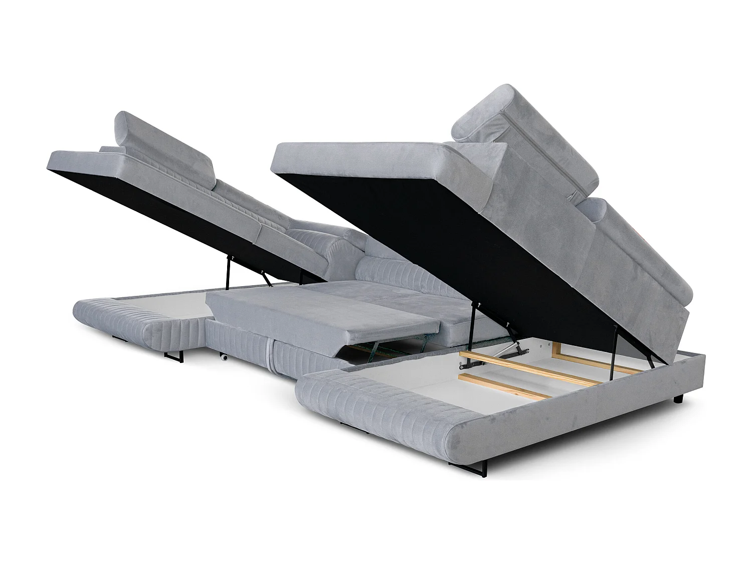 U-Form Schlafsofa Magnum Hellgrau 345x202 cm – Flexibles Design ohne feste Seite