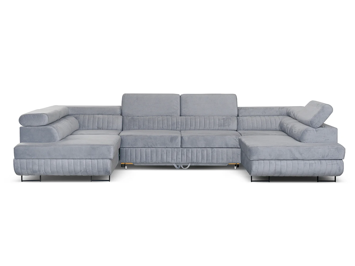 Canapé d'angle en U convertible 6 places velours gris clair MAGNUM U