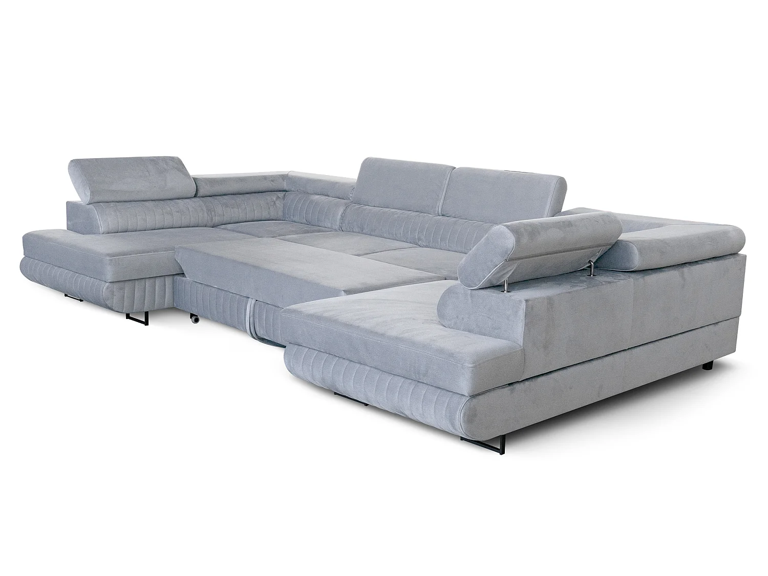 Canapé d'angle en U convertible 6 places velours gris clair MAGNUM U