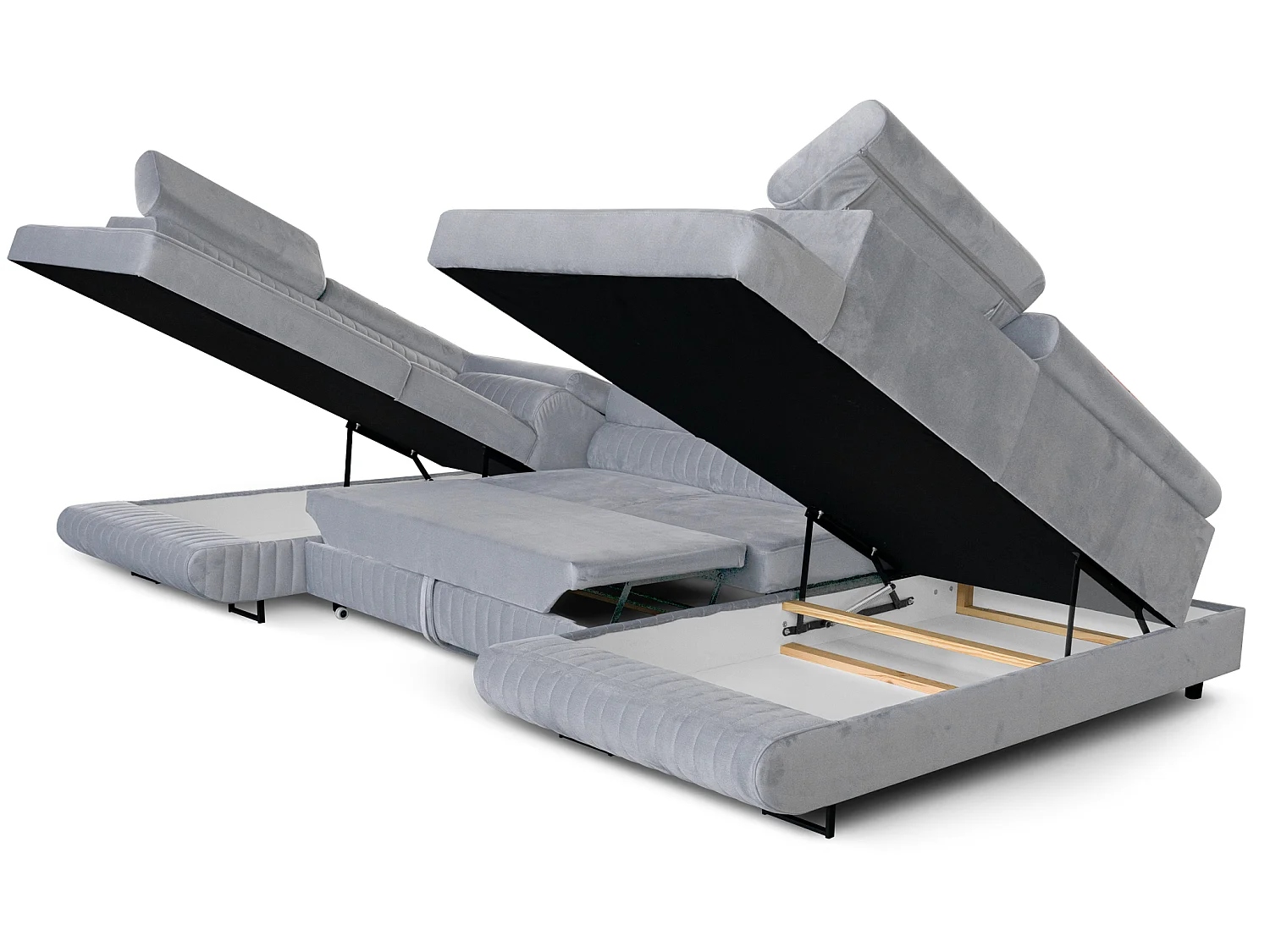 Canapé d'angle en U convertible 6 places velours gris clair MAGNUM U