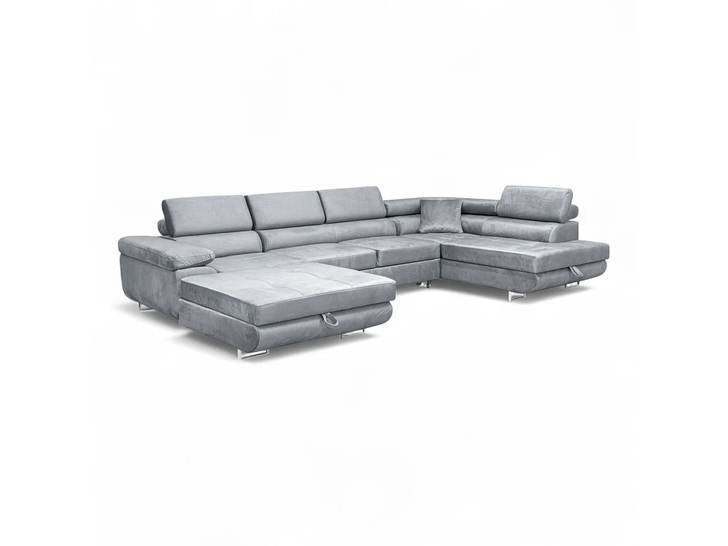 Sofiland Aller XXL U-Form Ecksofa rechts mit Schlaffunktion, Couchgarnitur mit 2 Bettkästen, Wohnzimmersofa Hellgrau MONOLITH 84, Sofa, Bettsofa