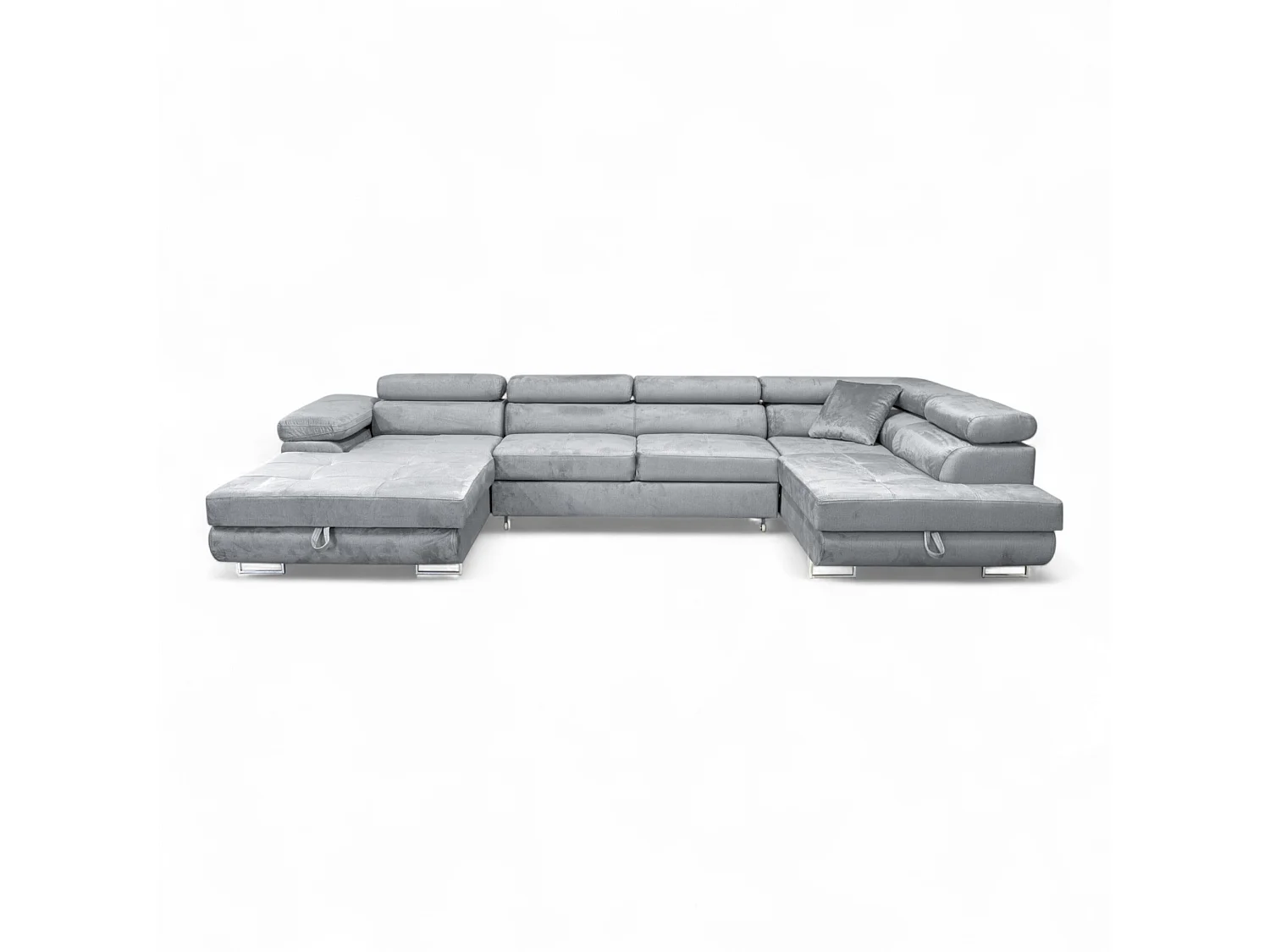 Sofiland Aller XXL U-Form Ecksofa rechts mit Schlaffunktion, Couchgarnitur mit 2 Bettkästen, Wohnzimmersofa Hellgrau MONOLITH 84, Sofa, Bettsofa