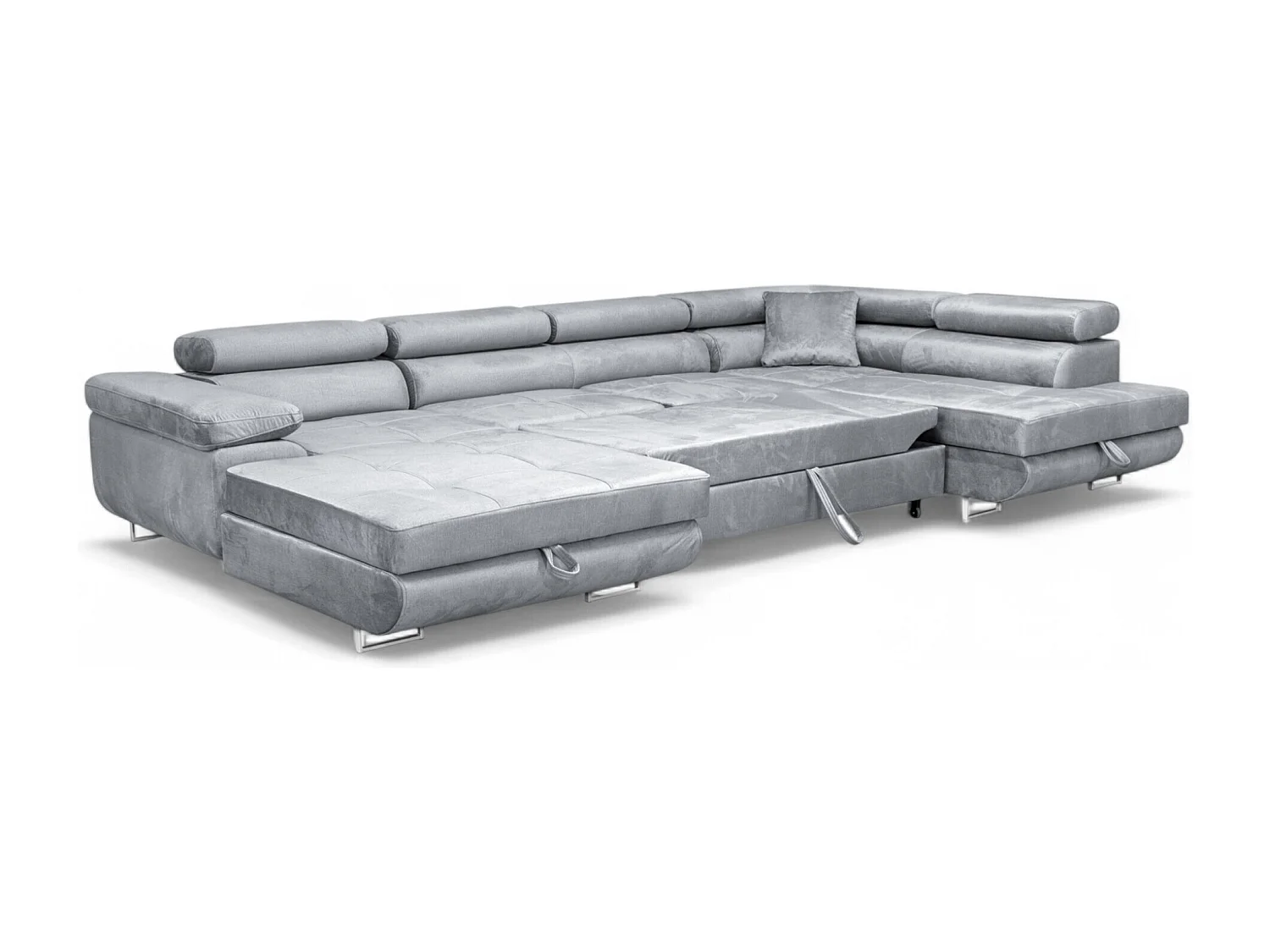 Sofiland Aller XXL U-Form Ecksofa rechts mit Schlaffunktion, Couchgarnitur mit 2 Bettkästen, Wohnzimmersofa Hellgrau MONOLITH 84, Sofa, Bettsofa