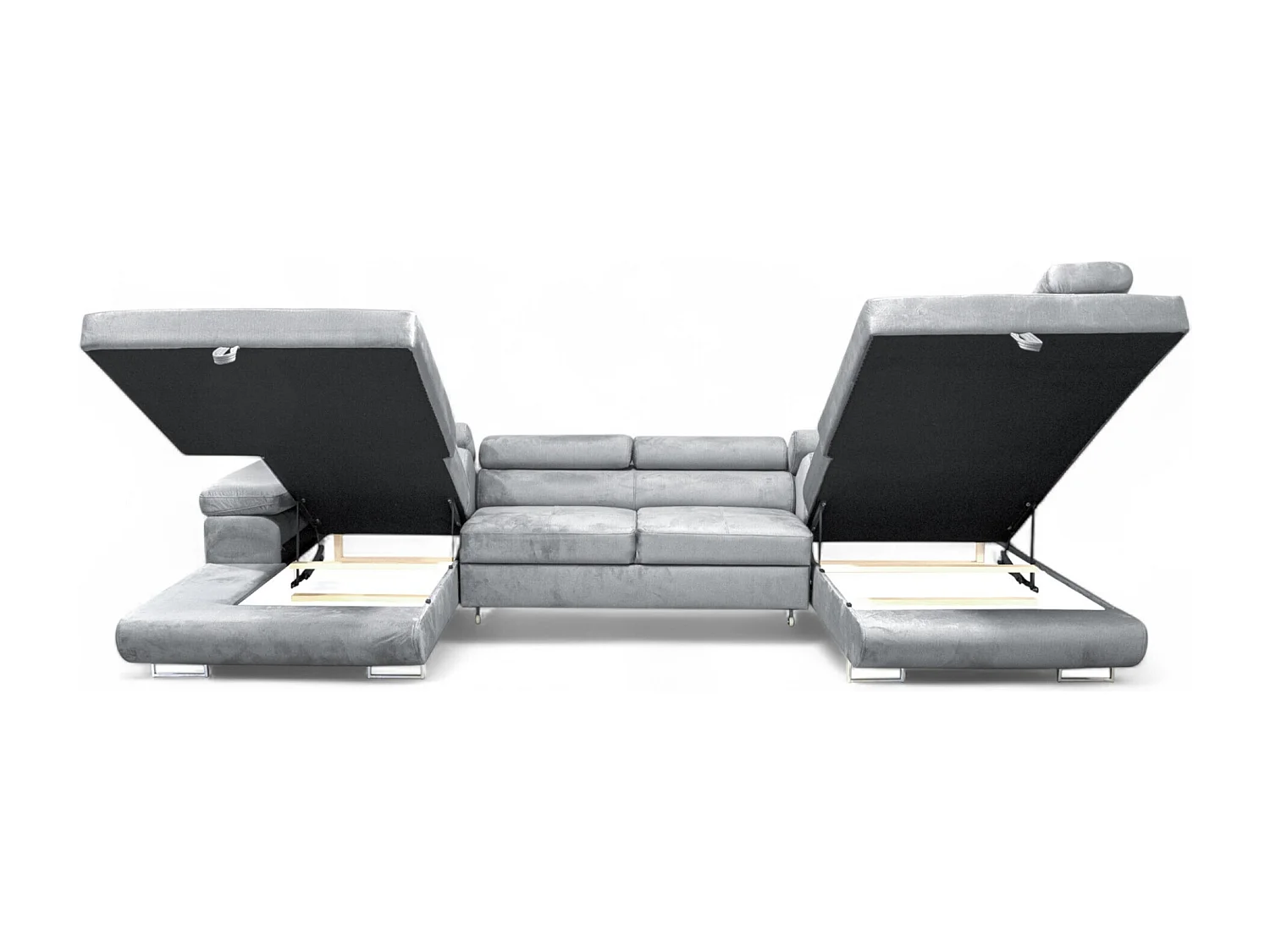 Sofiland Aller XXL U-Form Ecksofa rechts mit Schlaffunktion, Couchgarnitur mit 2 Bettkästen, Wohnzimmersofa Hellgrau MONOLITH 84, Sofa, Bettsofa