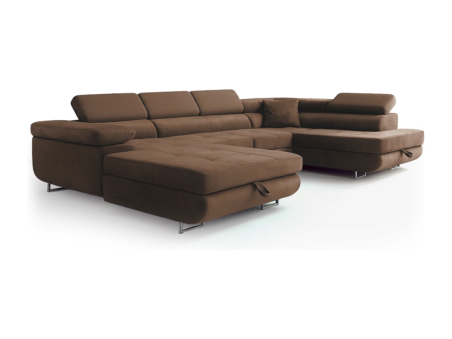 Wohnlandschaft Aller Monolith U XXL-Ecksofa mit Schlaffunktion und zwei Bettkasten in Bronze, linke Seite