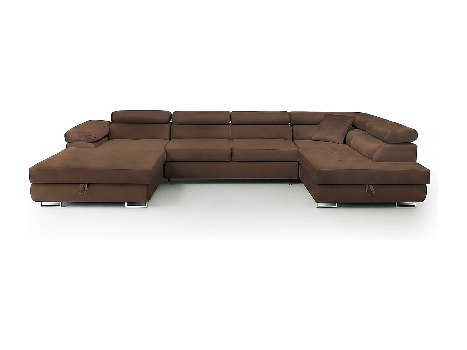 Wohnlandschaft Aller Monolith U XXL-Ecksofa mit Schlaffunktion und zwei Bettkasten in Bronze, linke Seite