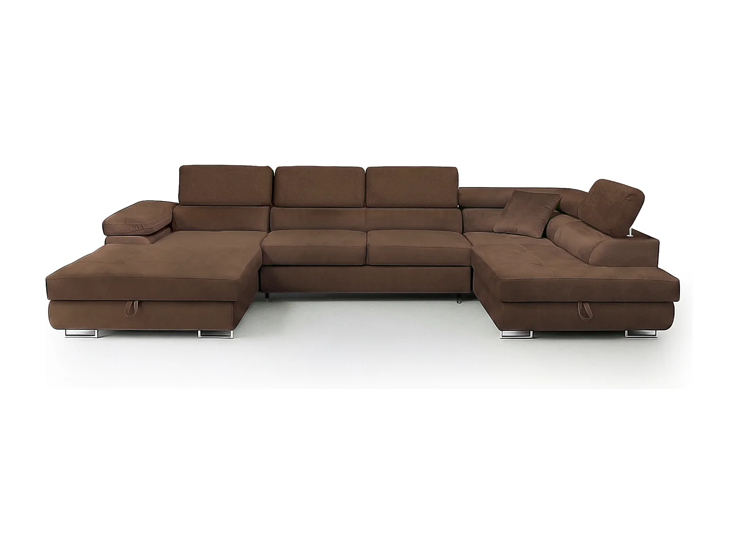 Wohnlandschaft Aller Monolith U XXL-Ecksofa mit Schlaffunktion und zwei Bettkasten in Bronze, linke Seite