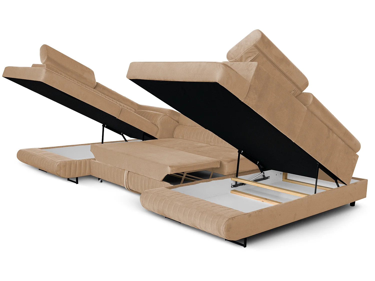 Canapé d'angle en U convertible 6 places velours beige MAGNUM U