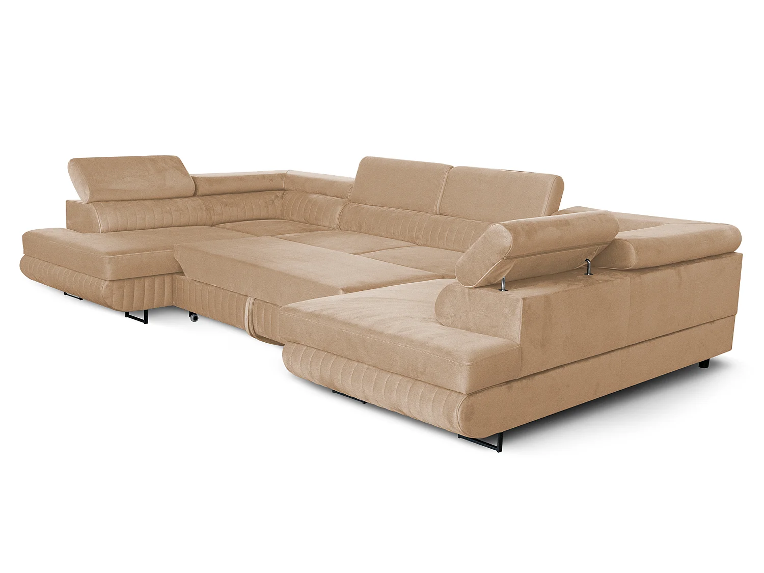 Canapé d'angle en U convertible 6 places velours beige MAGNUM U