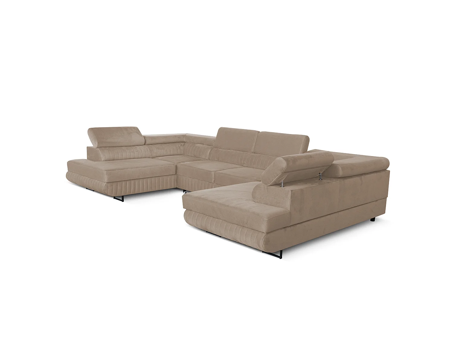 Wohnlandschaft U-Form 6-Sitzer mit Schlaffunktion und 2 Bettkästen, Samt beige, 345 cm – MAGNUM U