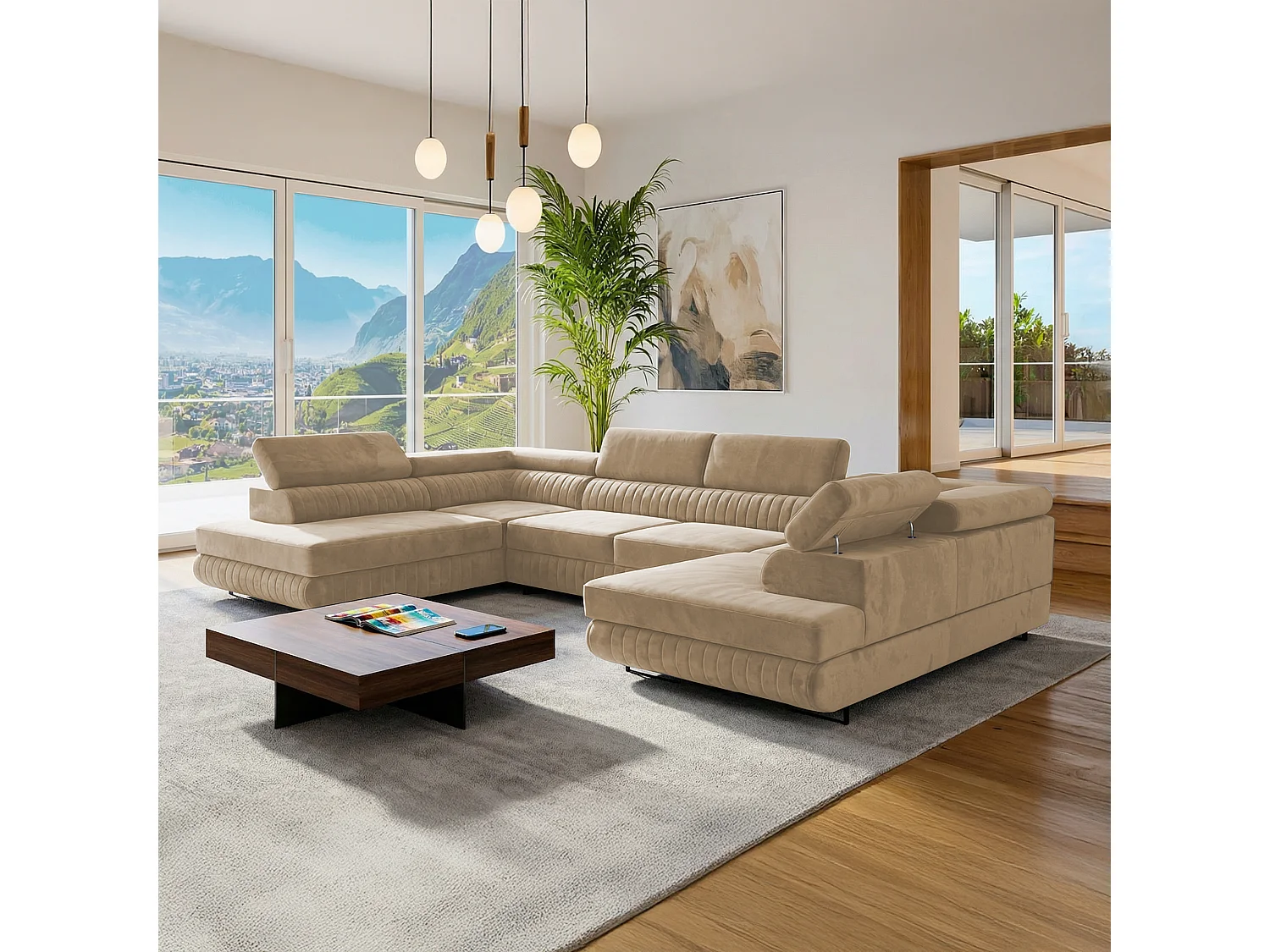 U-Form Schlafsofa Magnum Beige 345x202 cm – Flexibles Design ohne feste Seite