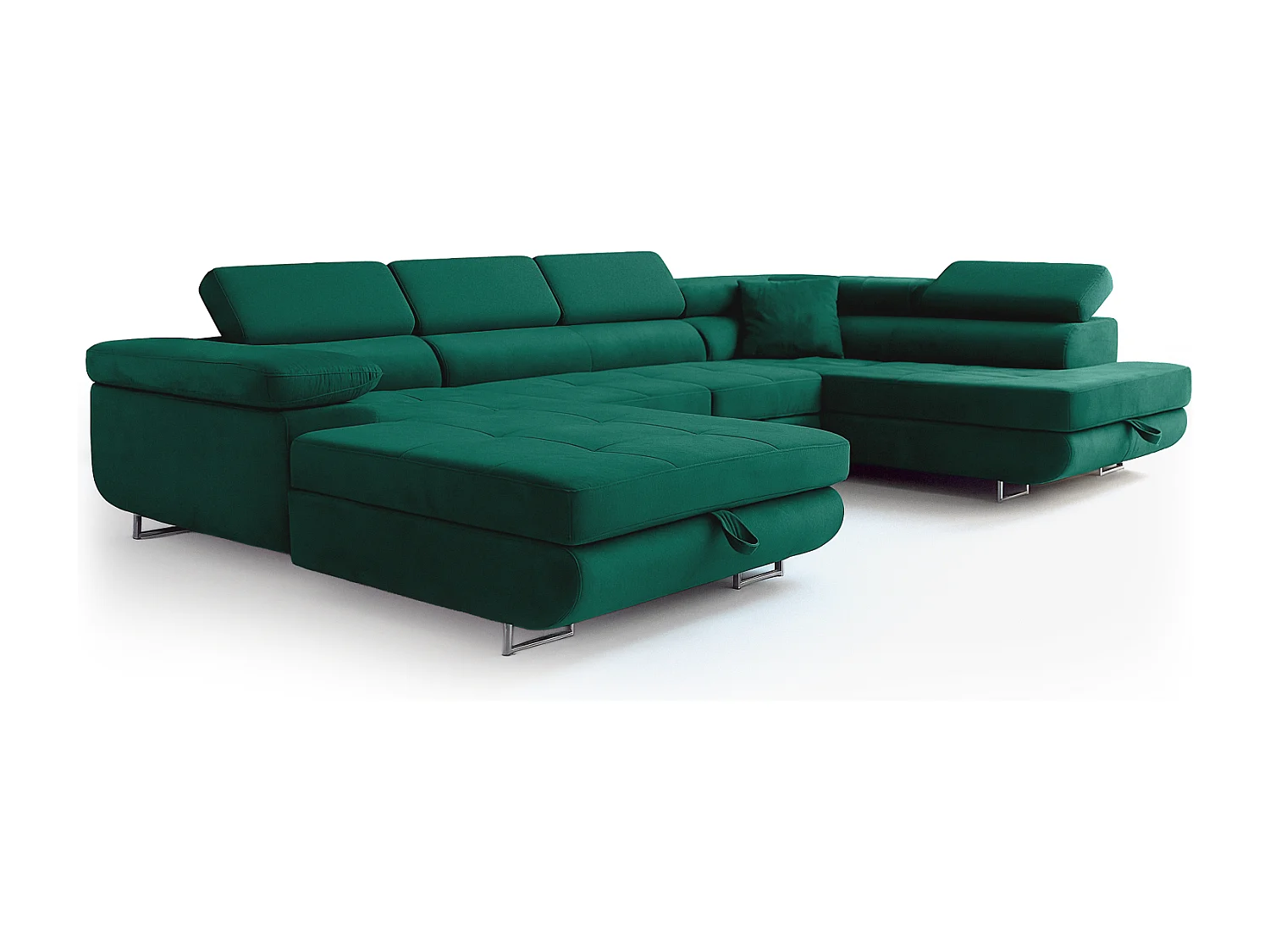 Wohnlandschaft Aller U Monolith XXL-Ecksofa mit Schlaffunktion und zwei Bettkästen in Grün, rechte Seite