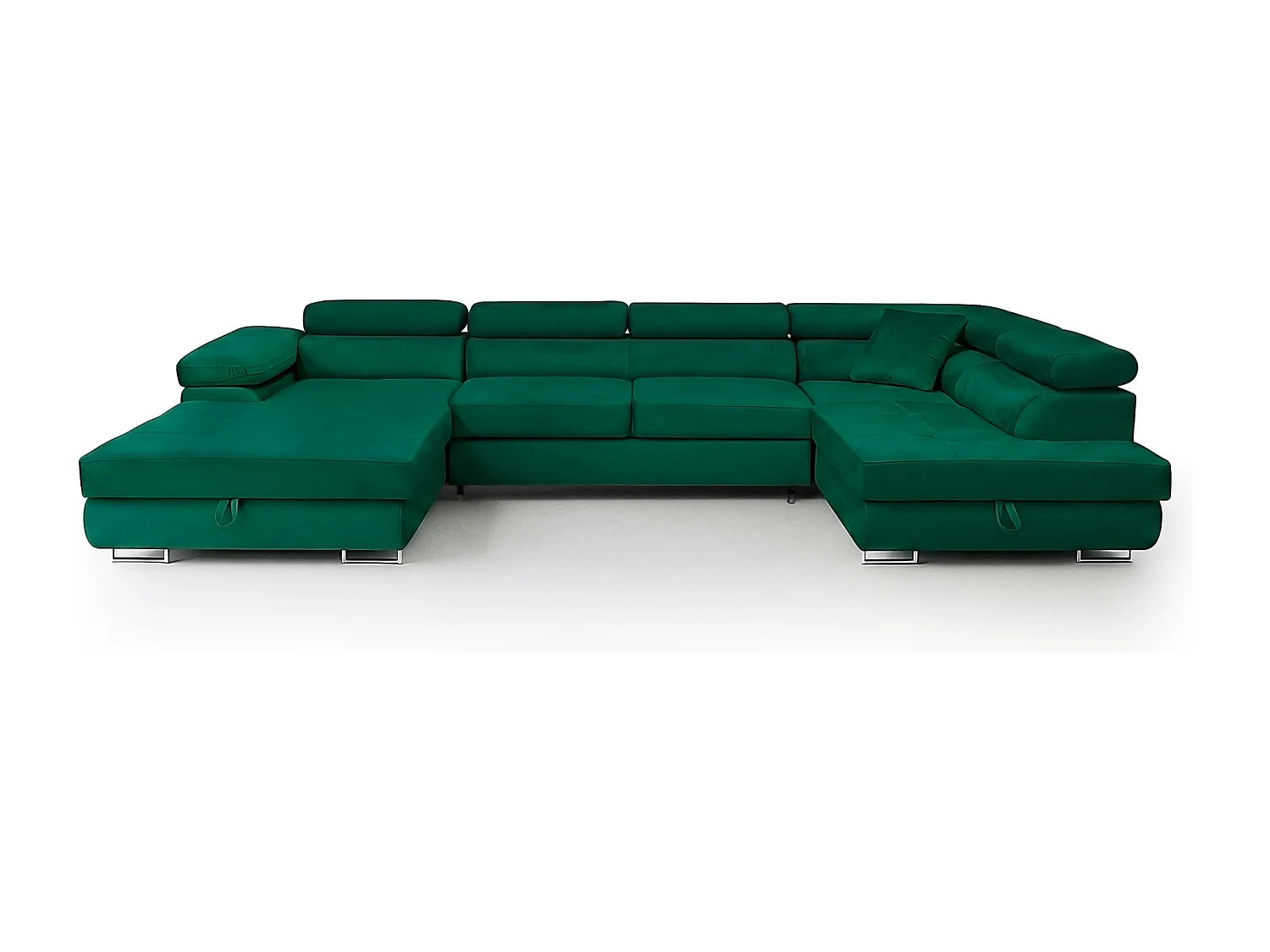 Wohnlandschaft Aller U Monolith XXL-Ecksofa mit Schlaffunktion und zwei Bettkästen in Grün, rechte Seite