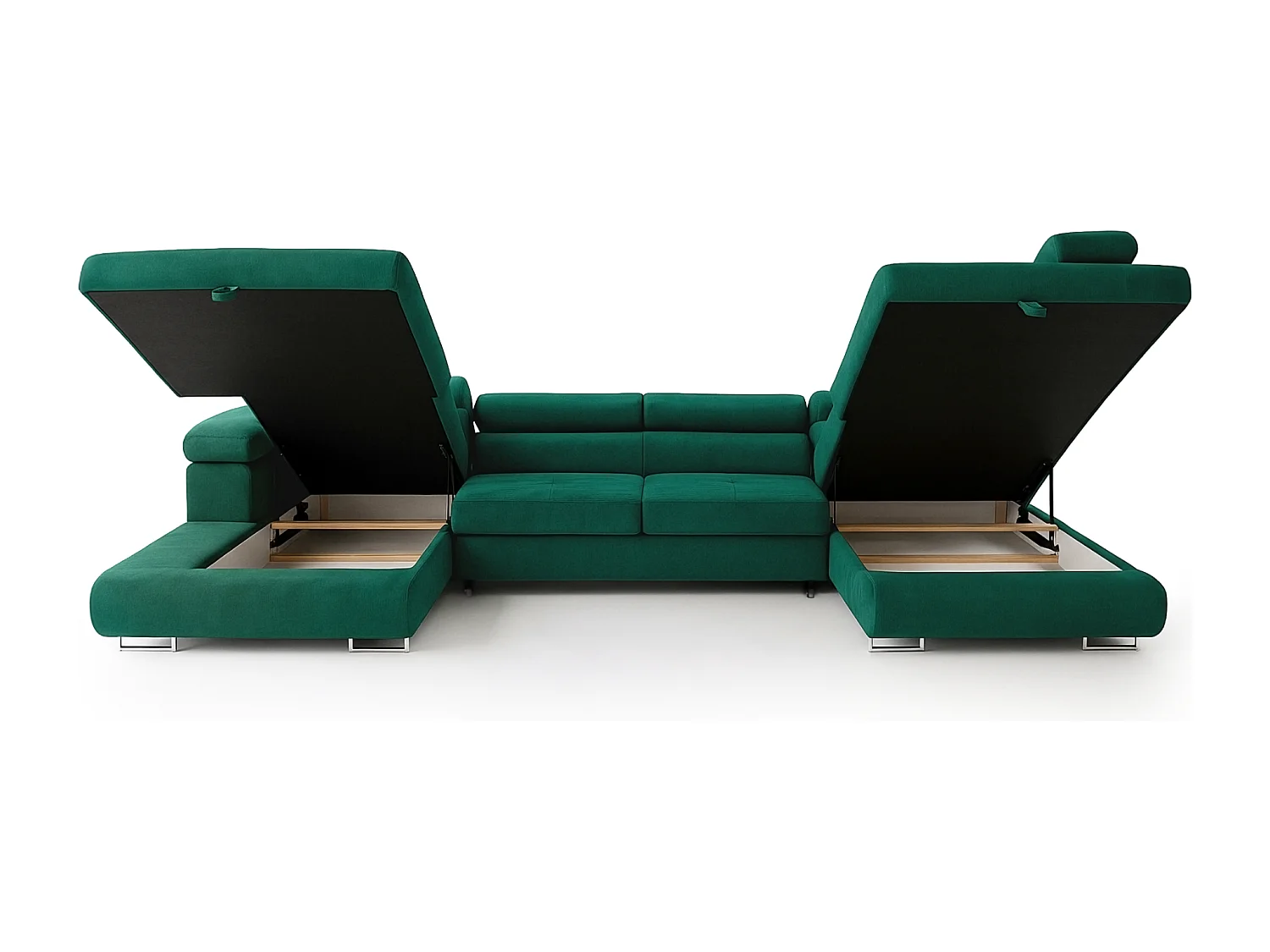 Wohnlandschaft Aller U Monolith XXL-Ecksofa mit Schlaffunktion und zwei Bettkästen in Grün, rechte Seite