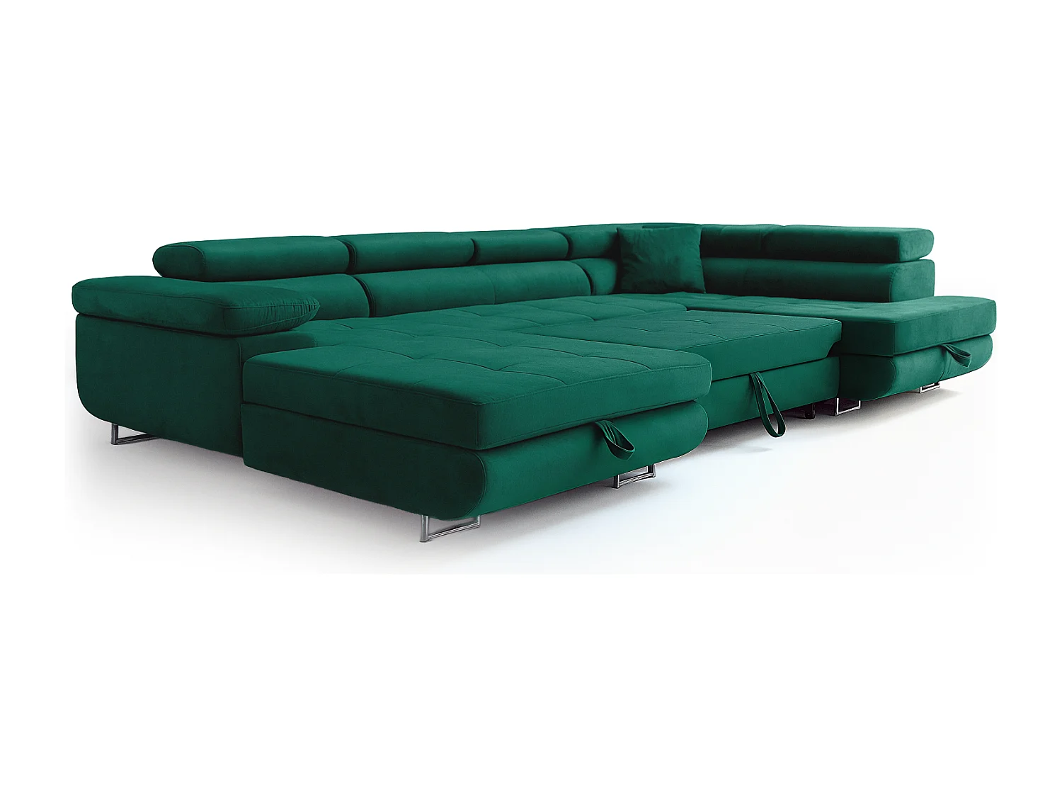 Wohnlandschaft Aller U Monolith XXL-Ecksofa mit Schlaffunktion und zwei Bettkästen in Grün, rechte Seite