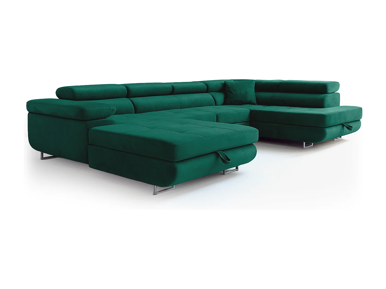 Wohnlandschaft Aller U Monolith XXL-Ecksofa mit Schlaffunktion und zwei Bettkästen in Grün, rechte Seite