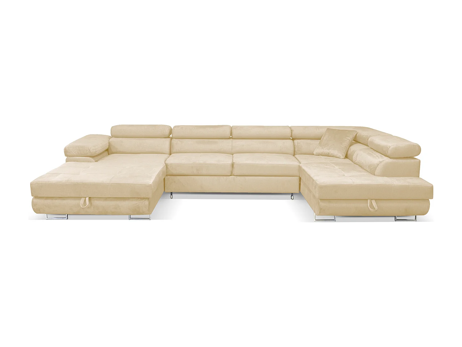 Wohnlandschaft Aller Monolith U XXL-Ecksofa mit Schlaffunktion und zwei Bettkästen in Hellbeige, rechte Seite