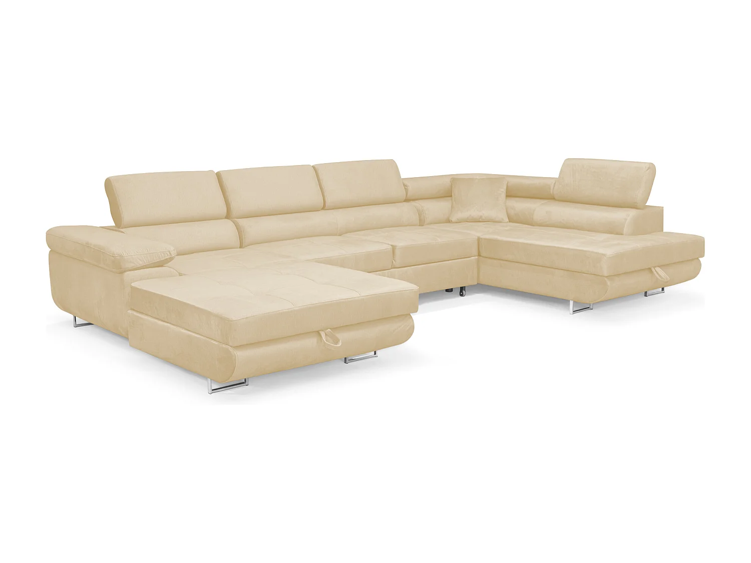 Wohnlandschaft Aller Monolith U XXL-Ecksofa mit Schlaffunktion und zwei Bettkästen in Hellbeige, rechte Seite