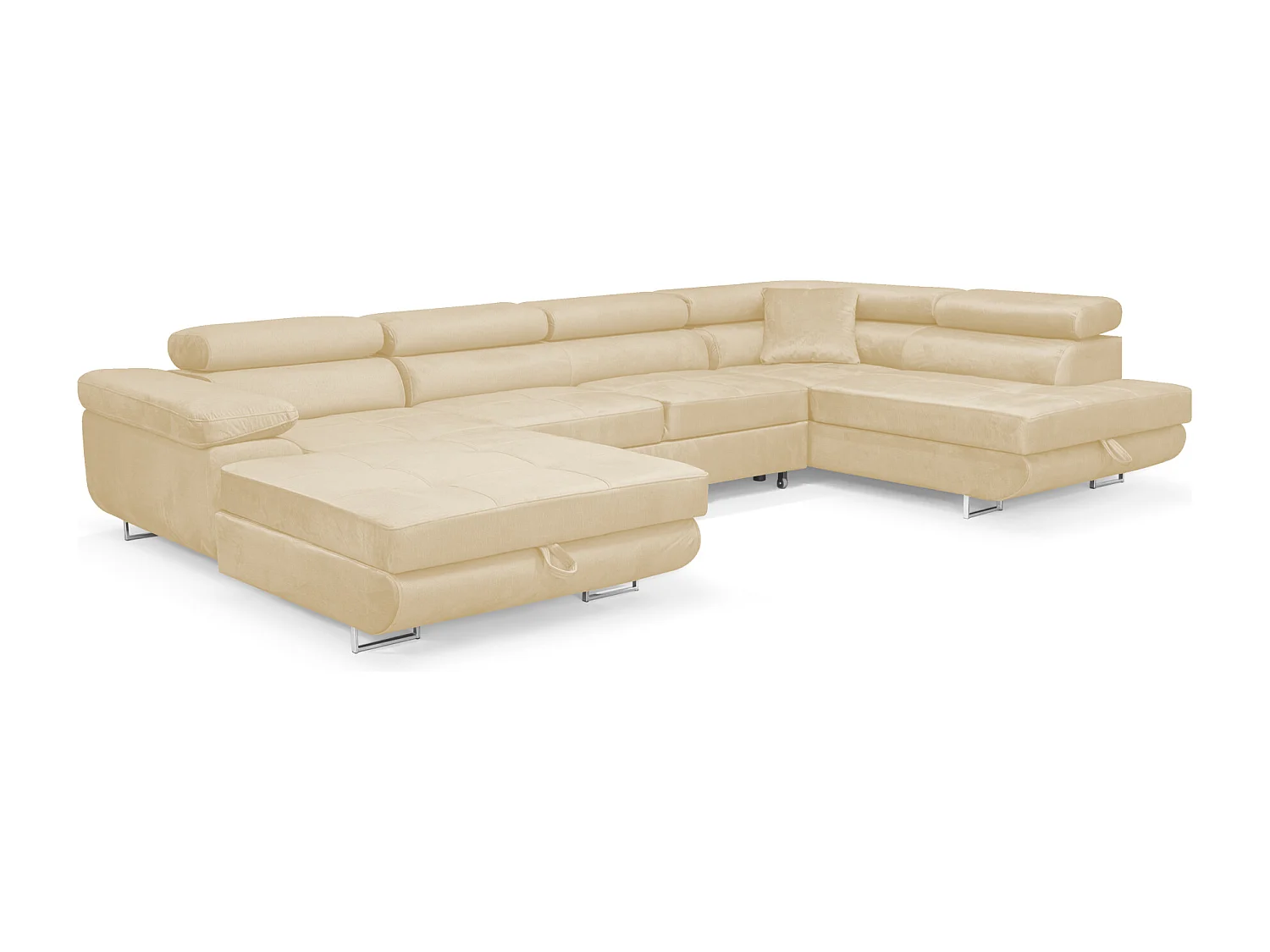 Wohnlandschaft Aller Monolith U XXL-Ecksofa mit Schlaffunktion und zwei Bettkästen in Hellbeige, rechte Seite