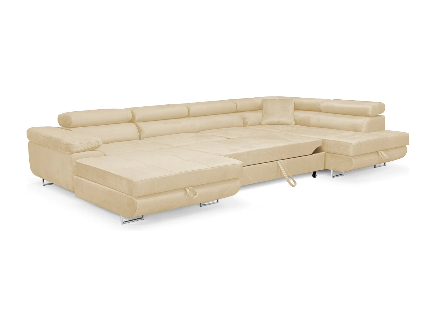 Wohnlandschaft Aller Monolith U XXL-Ecksofa mit Schlaffunktion und zwei Bettkästen in Hellbeige, rechte Seite
